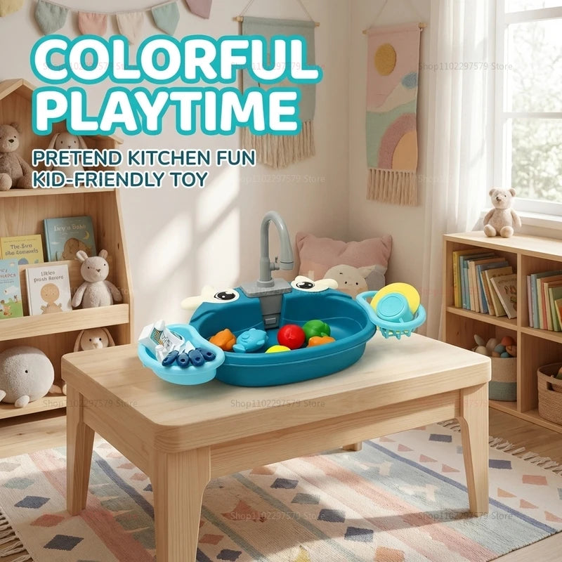 Juego de Cocina Infantil con Fregadero Simulado, Lavabo y Circulación de Agua Eléctrica, Juguete para Niños y Niñas, Juego de Roles