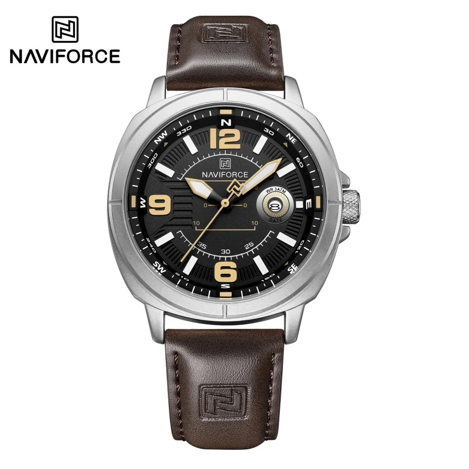 Marca NAVIFORCE, Reloj de cuarzo para Hombre, banda de PU de alta calidad, Reloj de pulsera con calendario para Hombre, indicador de fecha automático, relojes impermeables, Reloj para Hombre