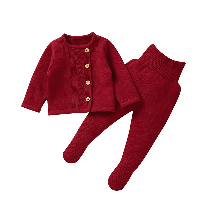 Conjuntos de ropa para niñas pequeñas, suéteres lisos de manga larga, cárdigans y pantalones, trajes tejidos para recién nacidos de 0 a 9m, chándales de 2 uds.