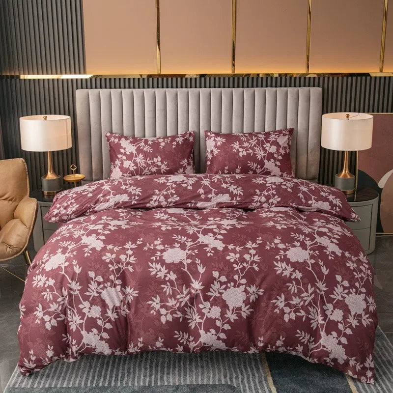 Funda nórdica cepillada estampada, funda de almohada, juego de tres piezas, funda de cama de tela respetuosa con la piel de alta calidad (sin sábana), 3 uds.