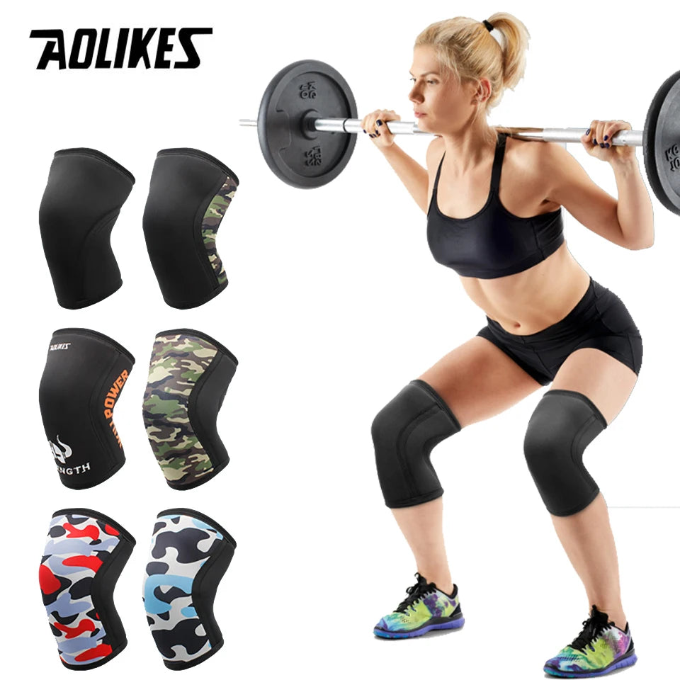 AOLIKES 1 par de rodilleras deportivas de neopreno de 7mm, rodilleras de compresión para levantamiento de pesas, rodilleras de entrenamiento para Crossfit presurizadas, soporte para mujeres y hombres