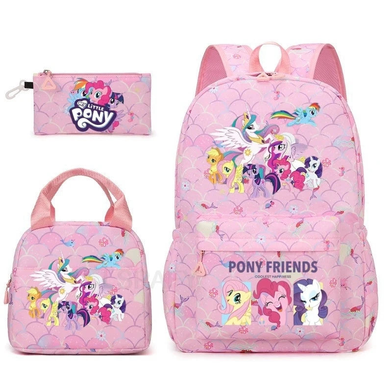 Juego de 3 mochilas My Little Pony para niños, mochila escolar para niñas, mochila escolar para adolescentes, mochila arcoíris para mujeres