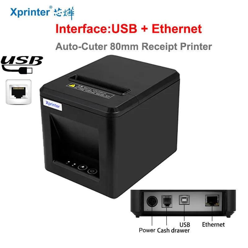 Impresora térmica de recibos Xprinter de 80mm con cortador automático velocidad de impresión de 200 mm/s con USB + Ethernet/Bluetooth/wifi XP-N160II 80T T80A