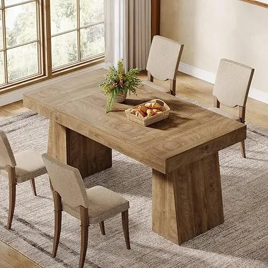 Mesa de Comedor de 55 Pulgadas para 4-6 Personas, Mesa Rectangular para Comedor con Patas Resistentes, Mesa de Madera para Cocina, Estilo Mid-Century