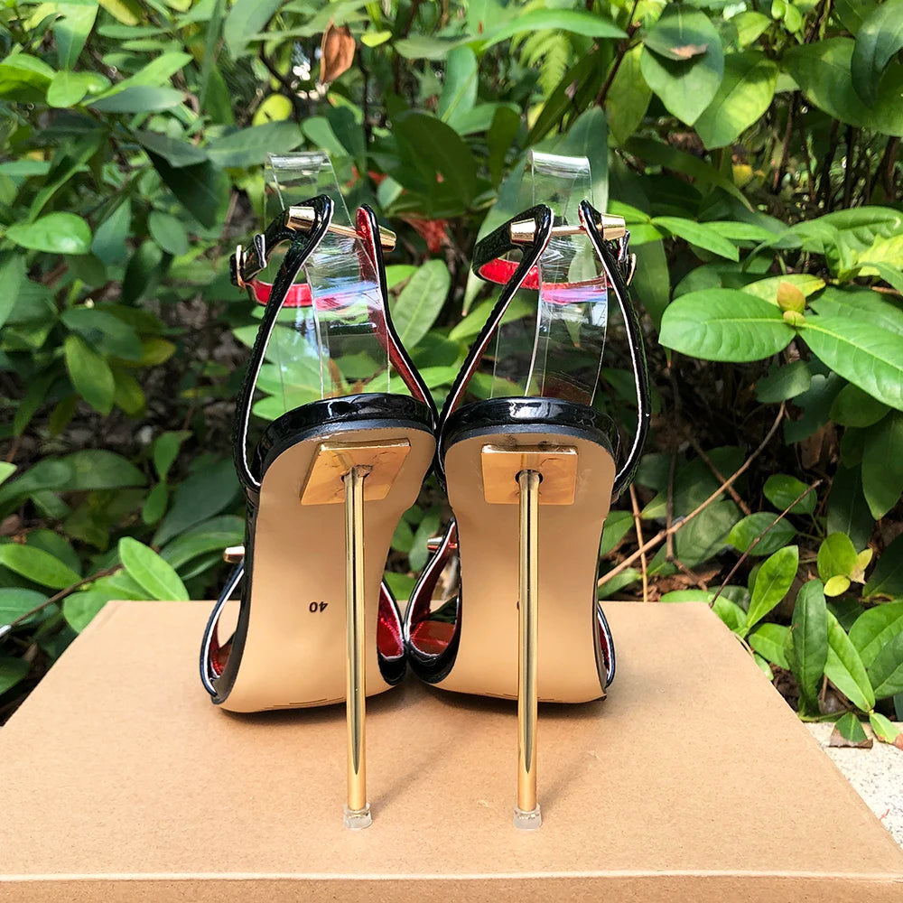 Zapatos de tacón de aguja para mujer, tacones altos de Metal de 12cm, sandalias sexis con correa en el tobillo y punta puntiaguda, modelo fetiche SM Man Drag Queen, zapatos Unisex