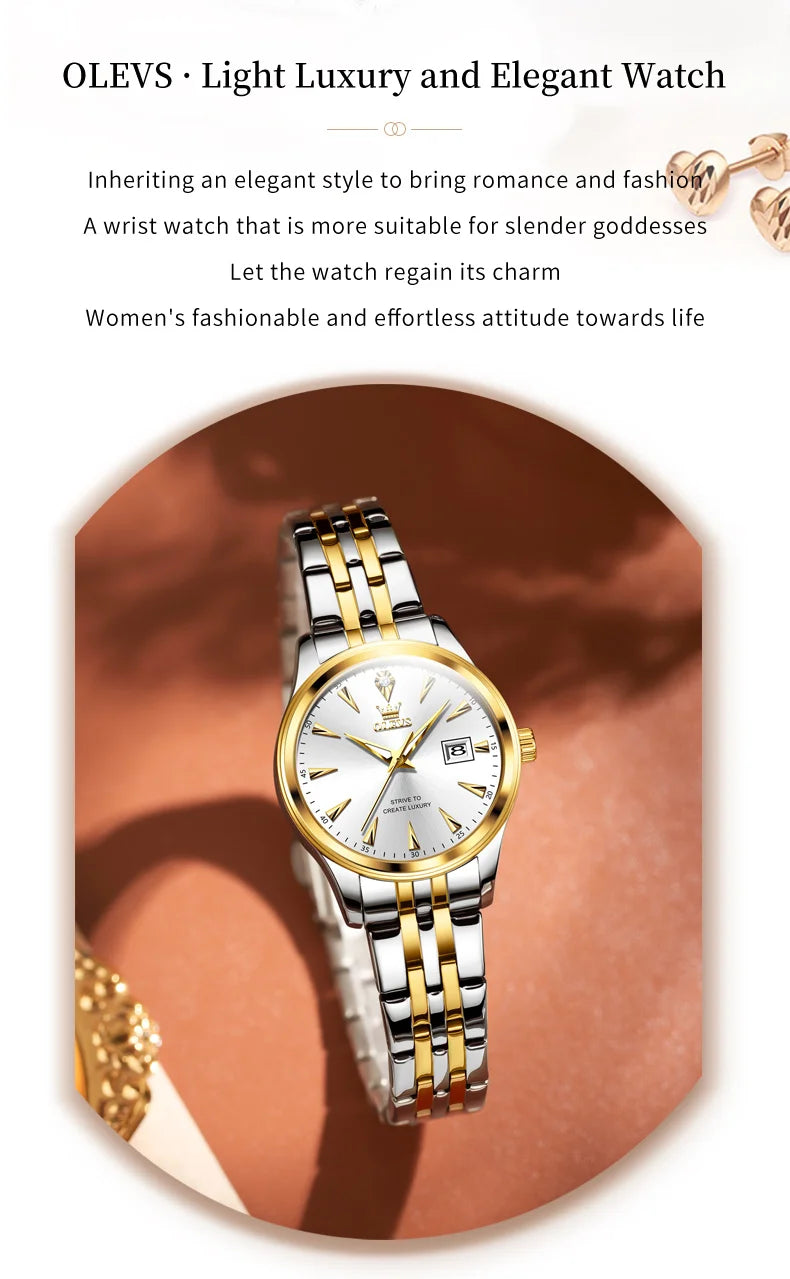 OLEVS-Reloj de cuarzo para mujer, cronógrafo sencillo, elegante y Original, resistente al agua, luminoso, con fecha, caja de regalo roja