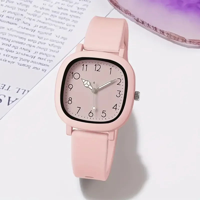 Relojes de Mujer con banda de silicona de Color caramelo a la moda, Reloj de pulsera de cuarzo con esfera cuadrada para Mujer, Reloj para niñas