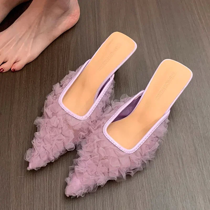 Zapatillas de tacón con punta estrecha, zapatos elegantes para mujer, sandalias de tacones medios, sandalias de moda 2025, zapatos de tacón de verano, nuevos zapatos de lujo para mujer