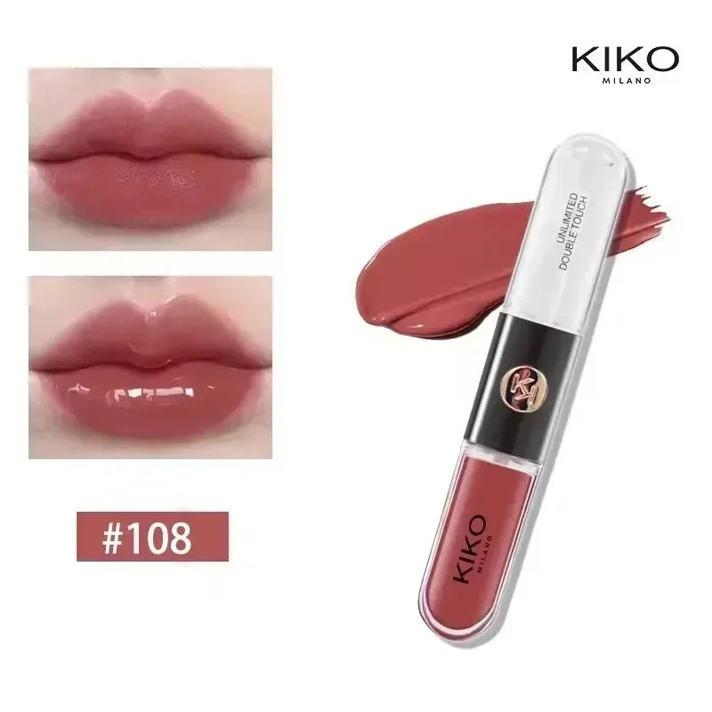 Kiko Labial de Doble Punta Transparente Efecto Espejo, No se Desvanece, No se Transfiere, Brillo Labial Tono Té con Leche, Pasta de Frijol, Maquillaje Labial Natural
