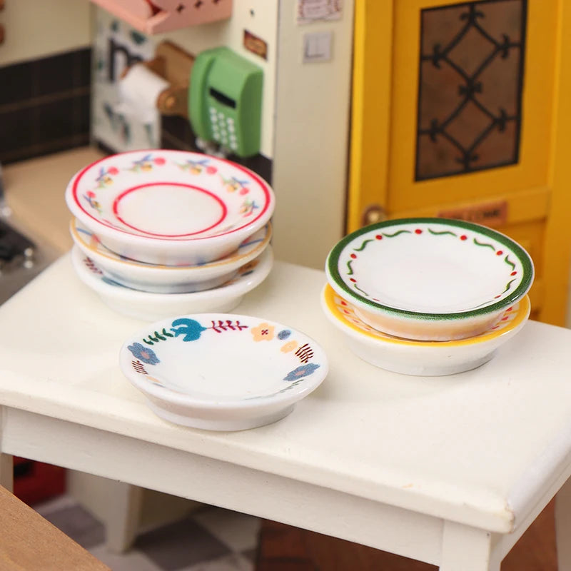 Mini platos para casa de muñecas, modelo de casa de muñecas, decoración de cocina de simulación, accesorios para casa de muñecas, juguetes para juego de imitación, 5 uds., 1/12