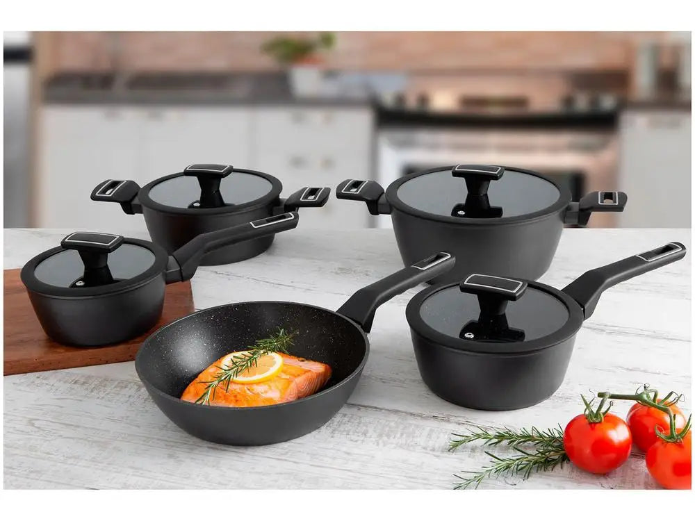 Juego de Utensilios de Cocina Brinox Carbon Ceramic Life de 5 Piezas en Aluminio Negro con Revestimiento Cerámico
