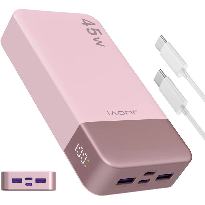 Banco de Energía JUOVI de 20000 mAh, Cargador Portátil de Carga Rápida de 45 W, Batería Externa con Pantalla LED para iPhone, Android y Laptop