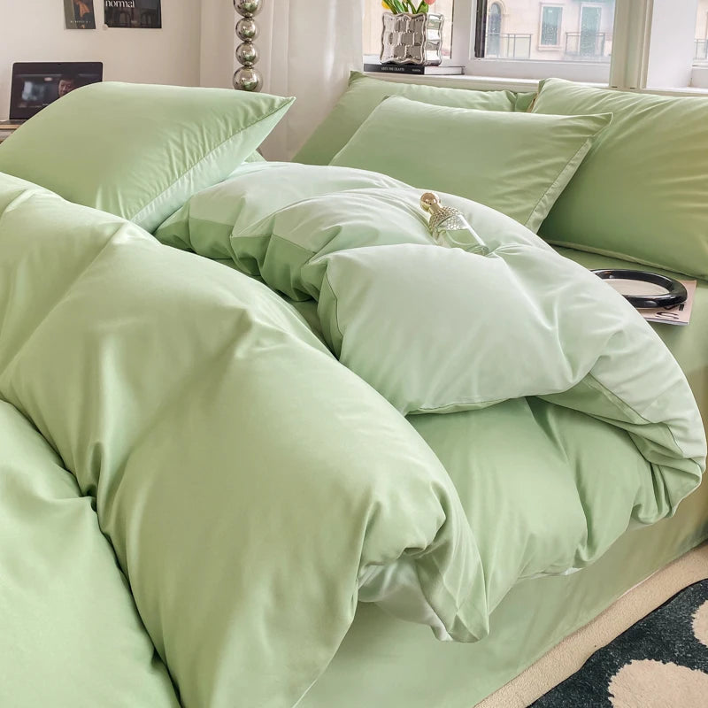 Juego de funda nórdica de Color sólido estilo Ins, ropa de cama de algodón lavada, funda de edredón, funda de almohada, juegos de cama suaves, fundas de edredón de 220x240