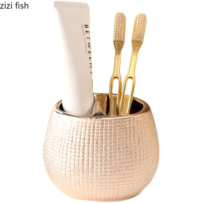 Botella de loción de cerámica de oro rosa, taza de enjuague bucal, soporte para cepillo de dientes, juego de accesorios de baño para el hogar, champú, botella de lavado corporal, jabonera