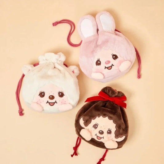 Nueva Bolsa con Cordón de la Serie Monchhichi, Linda Bolsa de Almacenamiento con Bordado de Personajes de Dibujos Animados, Creativa y Portátil, Bolsa de Maquillaje