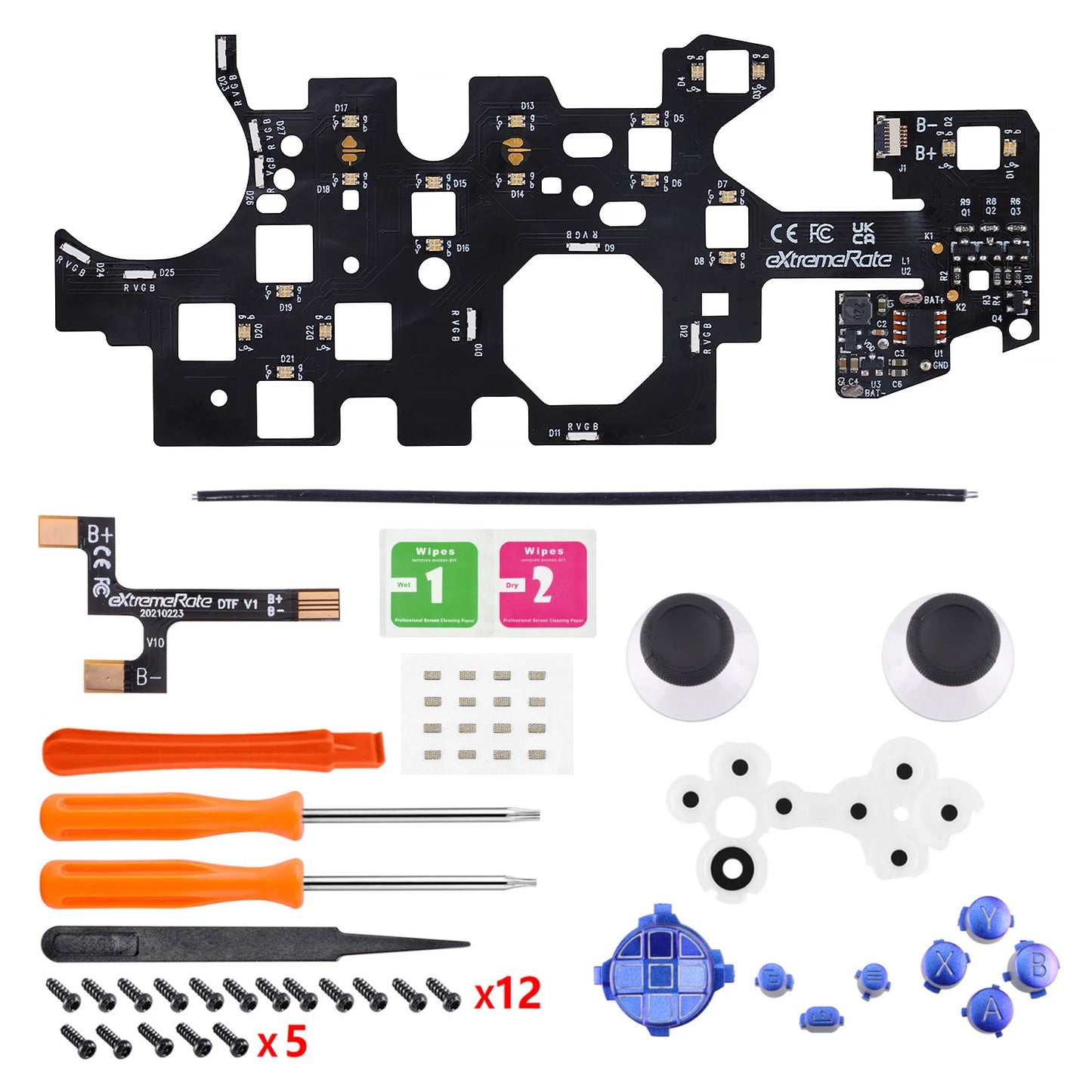 eXtremeRate Kit LED DTF V2 luminoso multicolor para controlador Xbox Series X/S modelo 1914, botones de palanca de mando D-pad