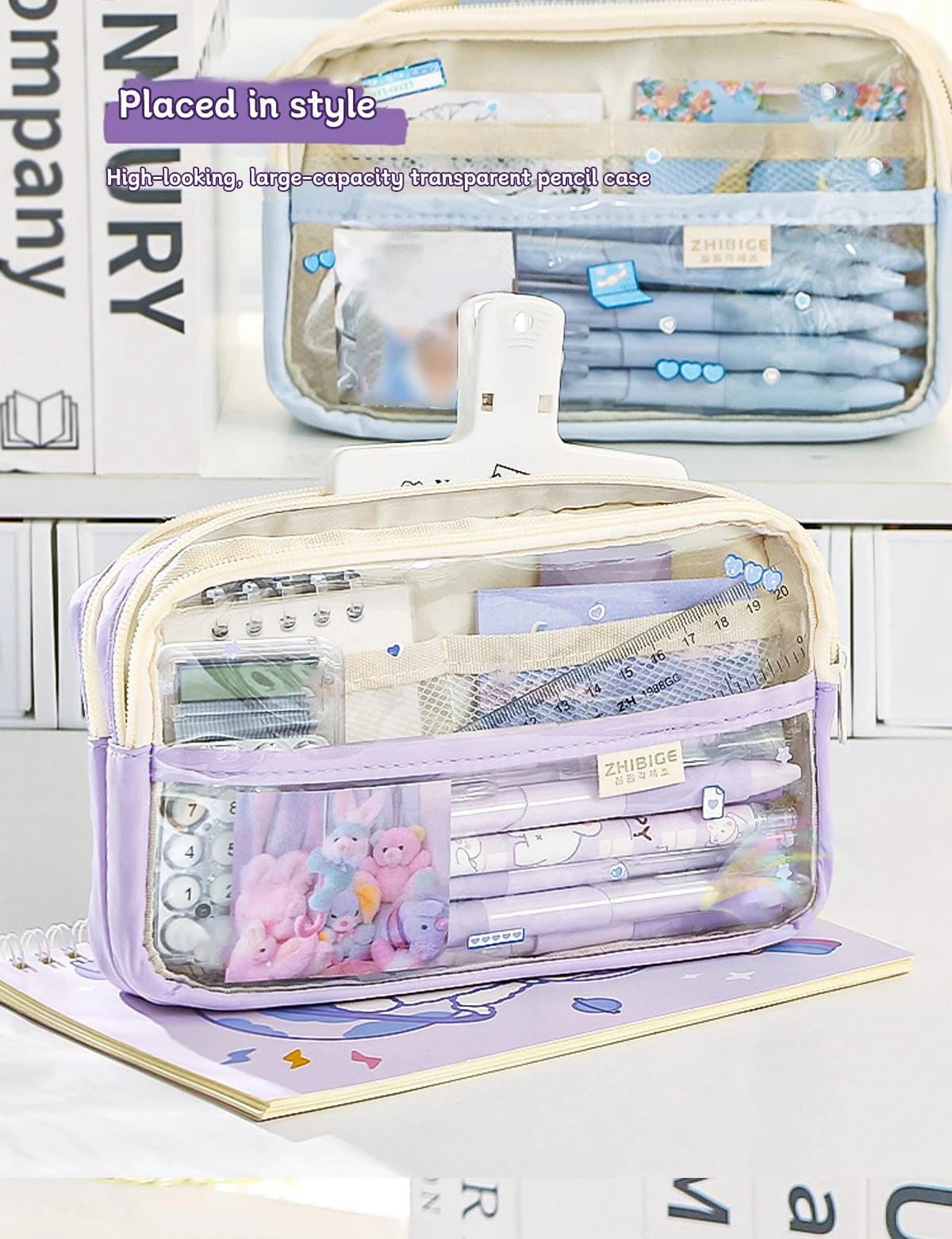 Bolsa de lápices transparente de cuatro capas, bolsa de papelería para estudiantes, bolsa de almacenamiento de gran capacidad, suministros de oficina escolar, papelería, 1Pc