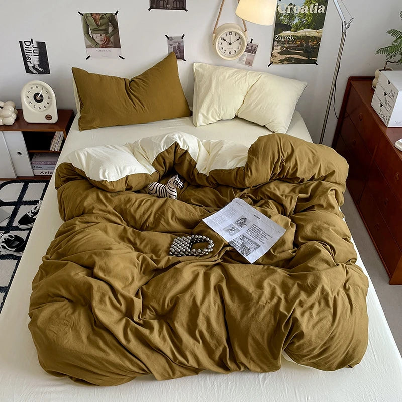 Funda nórdica de poliéster para dormitorio, juego de ropa de cama de 3 piezas, Color liso, rosa y gris, 2 fundas de almohada