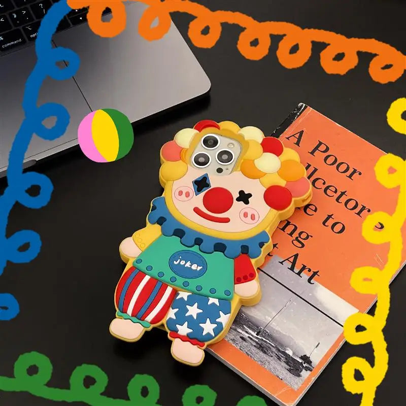 Funda de teléfono de silicona con dibujos animados en 3D para iphone 17 16 15 14 Pro Max Face Cute Joker Clown fundas para iphone 13 12 11 cubierta a prueba de golpes