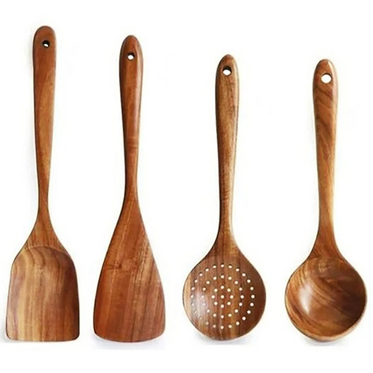 Utensilios de cocina de madera, juego de cuchara y espátula para el hogar, cuchara para ensalada, tenedor, cuchara agitadora, juego de cocina para hornear con cubo de almacenamiento