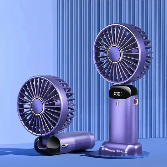 Tragbarer, persönlicher Handventilator mit LED-Digitalanzeige, 90° einstellbar, wiederaufladbar, mit 5-Gang-Aromatherapie-Miniventilator
