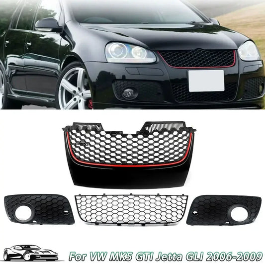 Parachoques delantero superior e inferior, rejilla de malla, moldura roja para 06-09 VW Jetta GTI GLI /MK5
