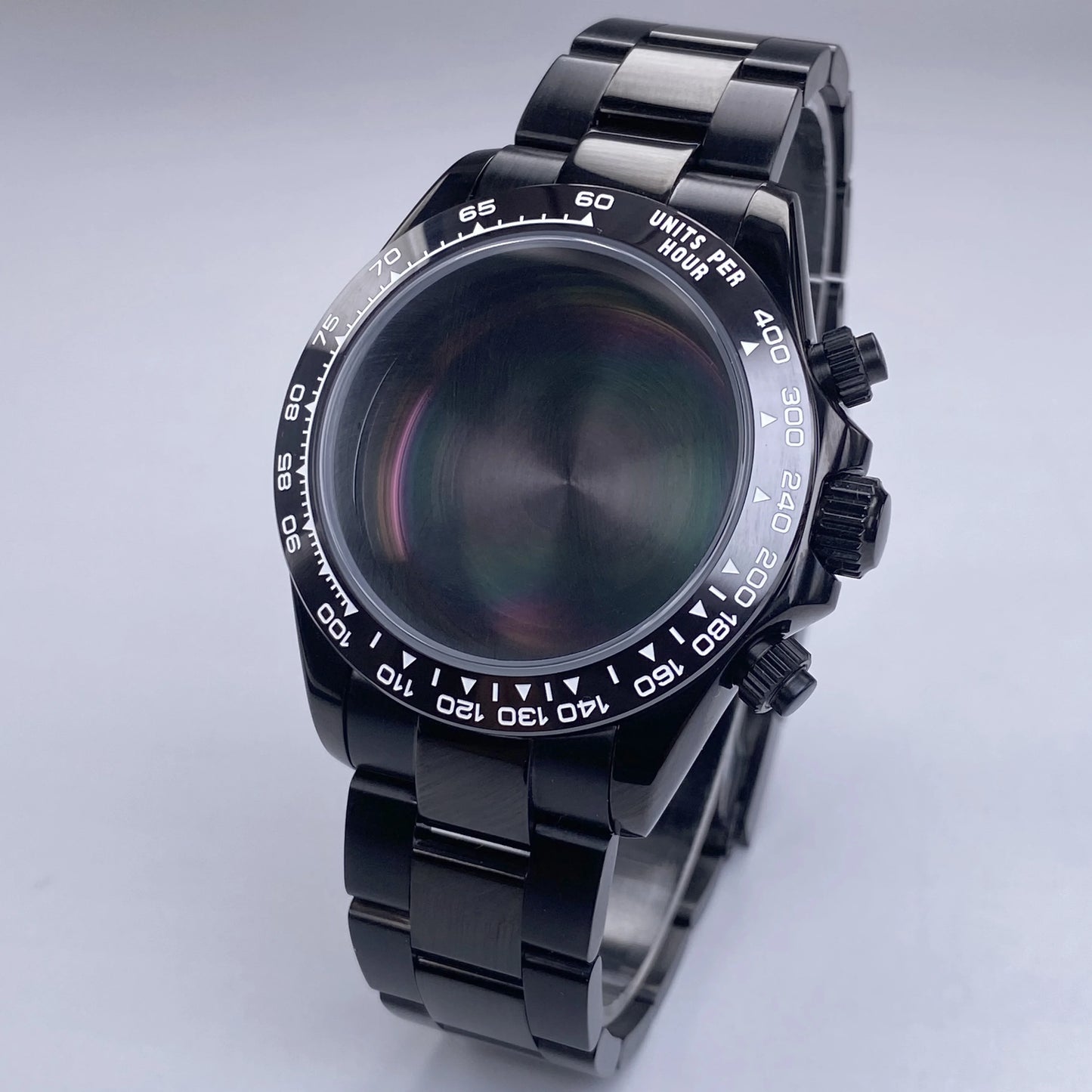 Caja VK63 Negra de 39 mm, Acero Inoxidable, Cristal de Zafiro Plano, Resistente al Agua, Compatible con Esferas de 29 mm-30 mm, Piezas de Caja para Reloj con Movimiento VK63