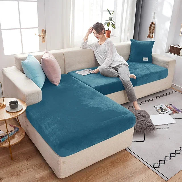 Fundas para cojines de asiento de sofá de terciopelo elástico para sala de estar, cojín Chaise Longue, fundas de sofá para muebles en forma de L de esquina de lujo