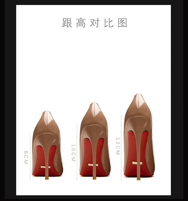 Zapatos de mujer 2025, marca de lujo, zapatos de tacón con suela roja, fondo rojo, puntiagudos, tacones altos de diseñador, zapatos elegantes de fiesta a la moda para mujer, 12cm