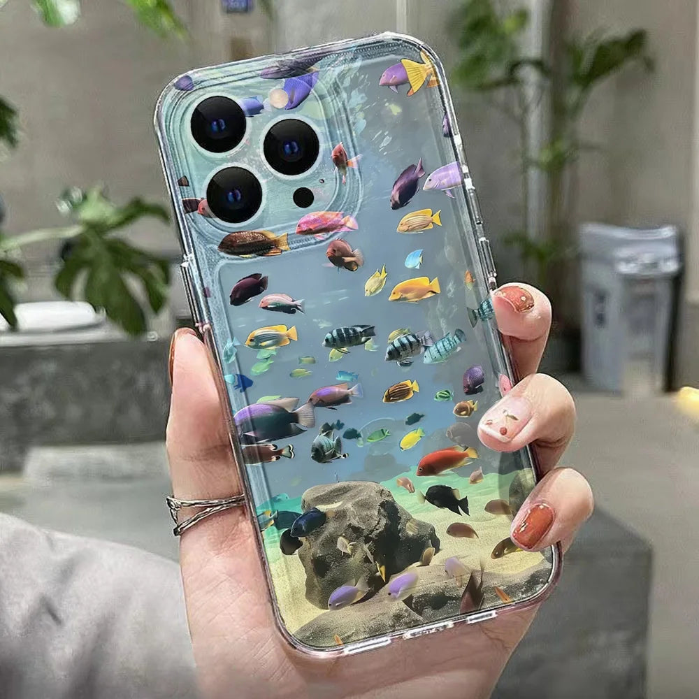 Funda de teléfono bonita con forma de Animal del océano para iPhone 11, Funda protectora transparente para iPhone 15, 13, 14, 12, 16 Pro Max 8, 7 Plus, XR, XS, X SE