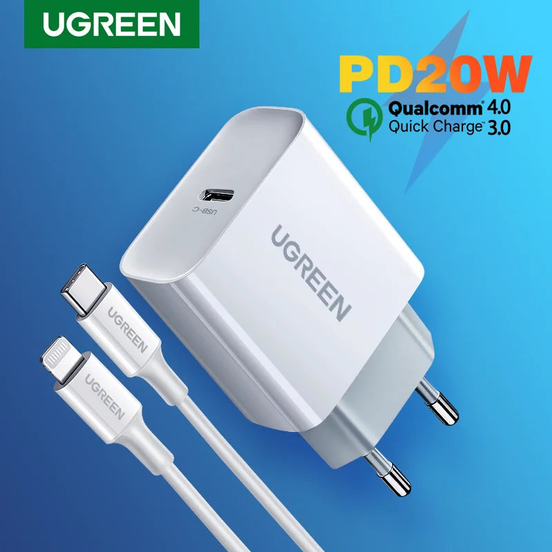UGREEN Quick Charge 4,0 3,0 QC PD cargador 20W QC4.0 QC3.0 USB tipo C cargador rápido para iPhone 17 16 15 Pro Xiaomi teléfono PDCharger