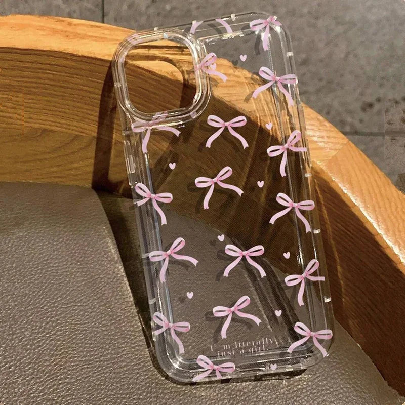 Bonita funda de teléfono con lazo de corazón rosa para IPhone 17 16 15 14 13 12 11 Pro Max 13 12 Mini 17Air 16e, fundas transparentes suaves a prueba de golpes