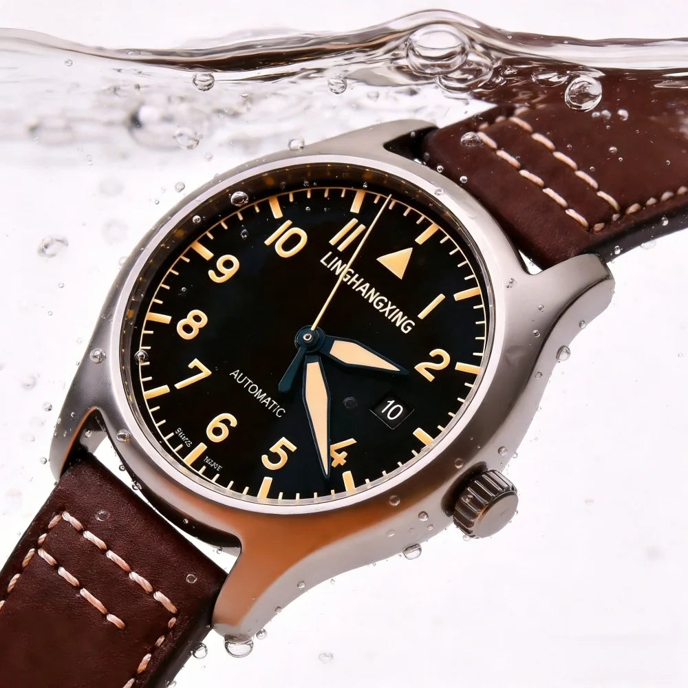 Nuevo Reloj de Moda para Hombre LINGHANGXING 2026, Movimiento de Relojería, Esfera Luminosa, Correa de Cuero Genuino, Estilo Casual de Negocios