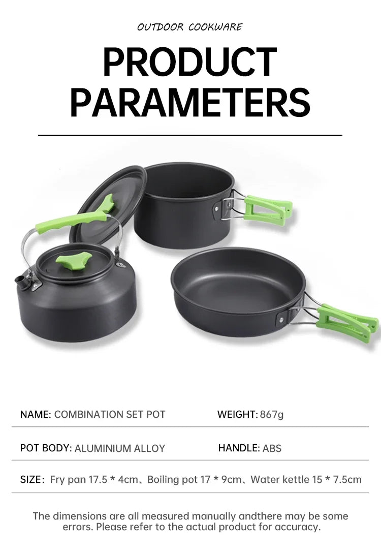 Juego de Cocina para Acampar, Juego de Utensilios de Cocina para Exteriores, Utensilios de Cocina Portátiles de Aluminio, Ollas, Tazones, Hervidores, Equipo para Picnic y Senderismo