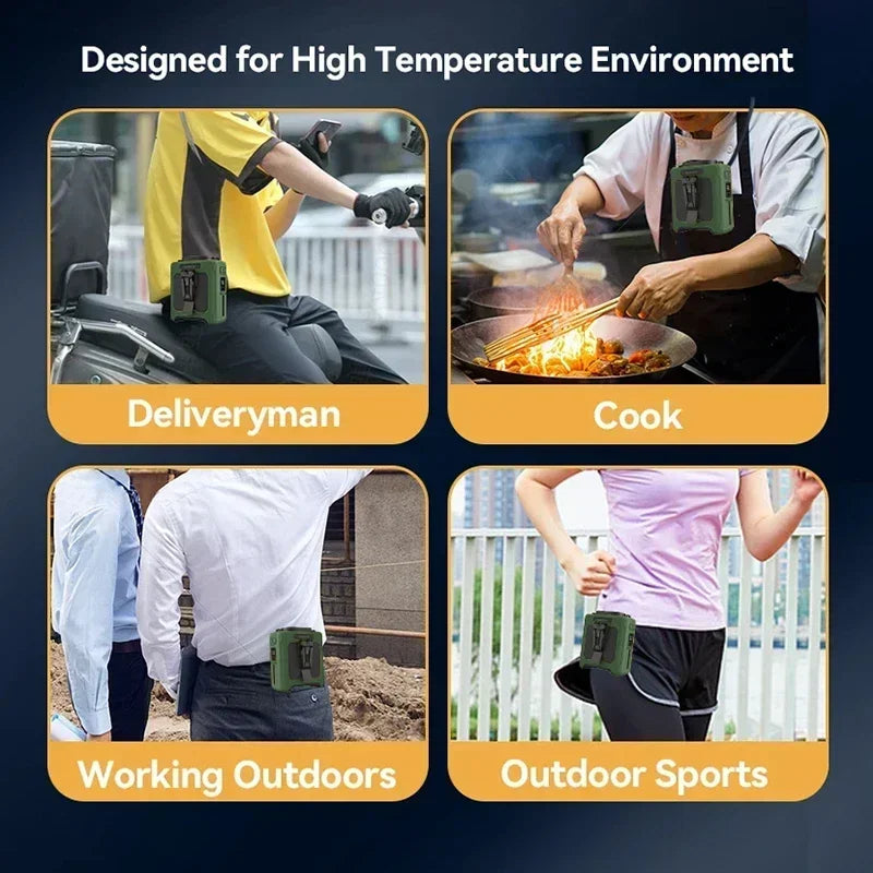Ventilador de cintura portátil de 10000mAh con banco de energía, iluminación LED, ventilador de cuello colgante, ventilador de refrigeración de flujo de aire fuerte de 5 velocidades para trabajo al aire libre