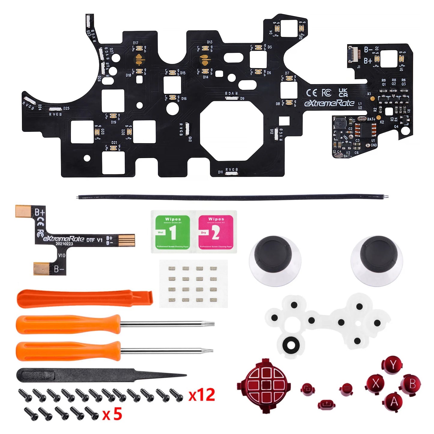 eXtremeRate Kit LED DTF V2 luminoso multicolor para controlador Xbox Series X/S modelo 1914, botones de palanca de mando D-pad
