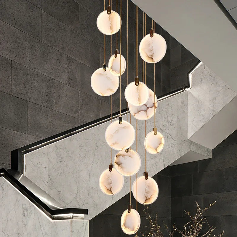 Luces colgantes largas modernas, lámpara colgante de cristal de mármol para escalera de lujo, decoración para sala de estar, accesorio de iluminación Led de piedra para Villa