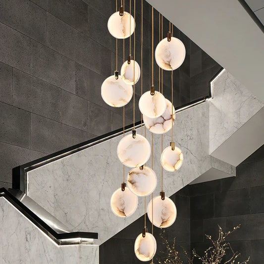 Luces colgantes largas modernas, lámpara colgante de cristal de mármol para escalera de lujo, decoración para sala de estar, accesorio de iluminación Led de piedra para Villa