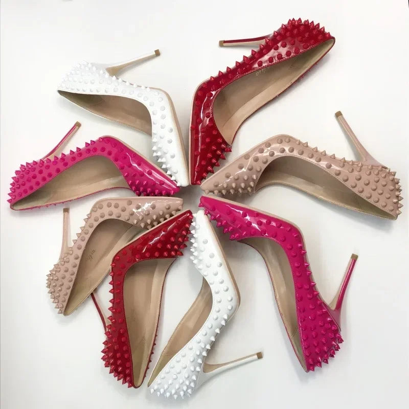New Sexy Purple Inlaid Fashion High Heels Pink Rivet Professional Office Women's Shoes 12cm Large Temperament Single Shoes