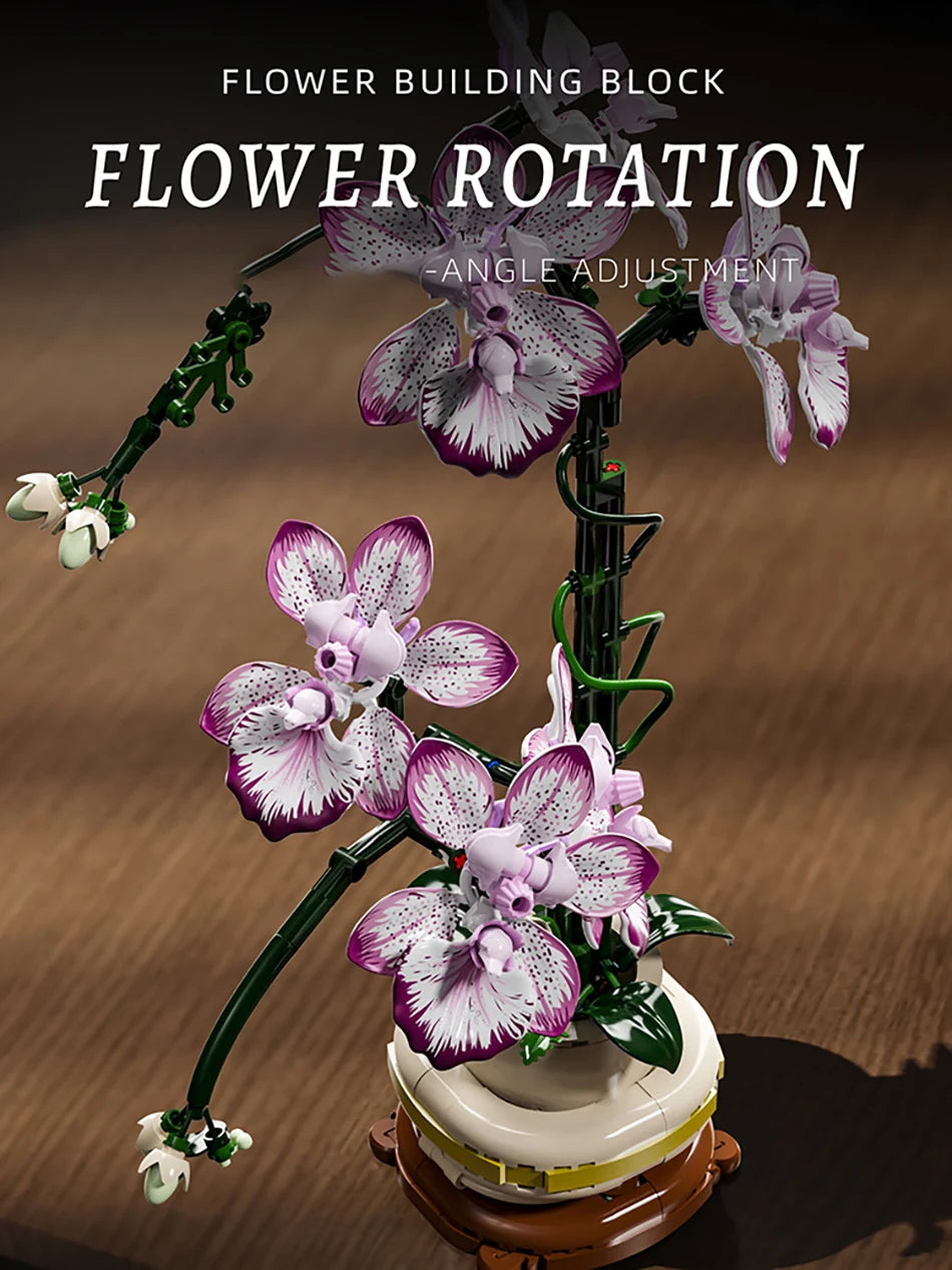 Orquídea creativa Cymbidium flores eternas planta en maceta bloques de construcción simulación Phalaenopsis DIY ladrillos juguetes regalo de San Valentín