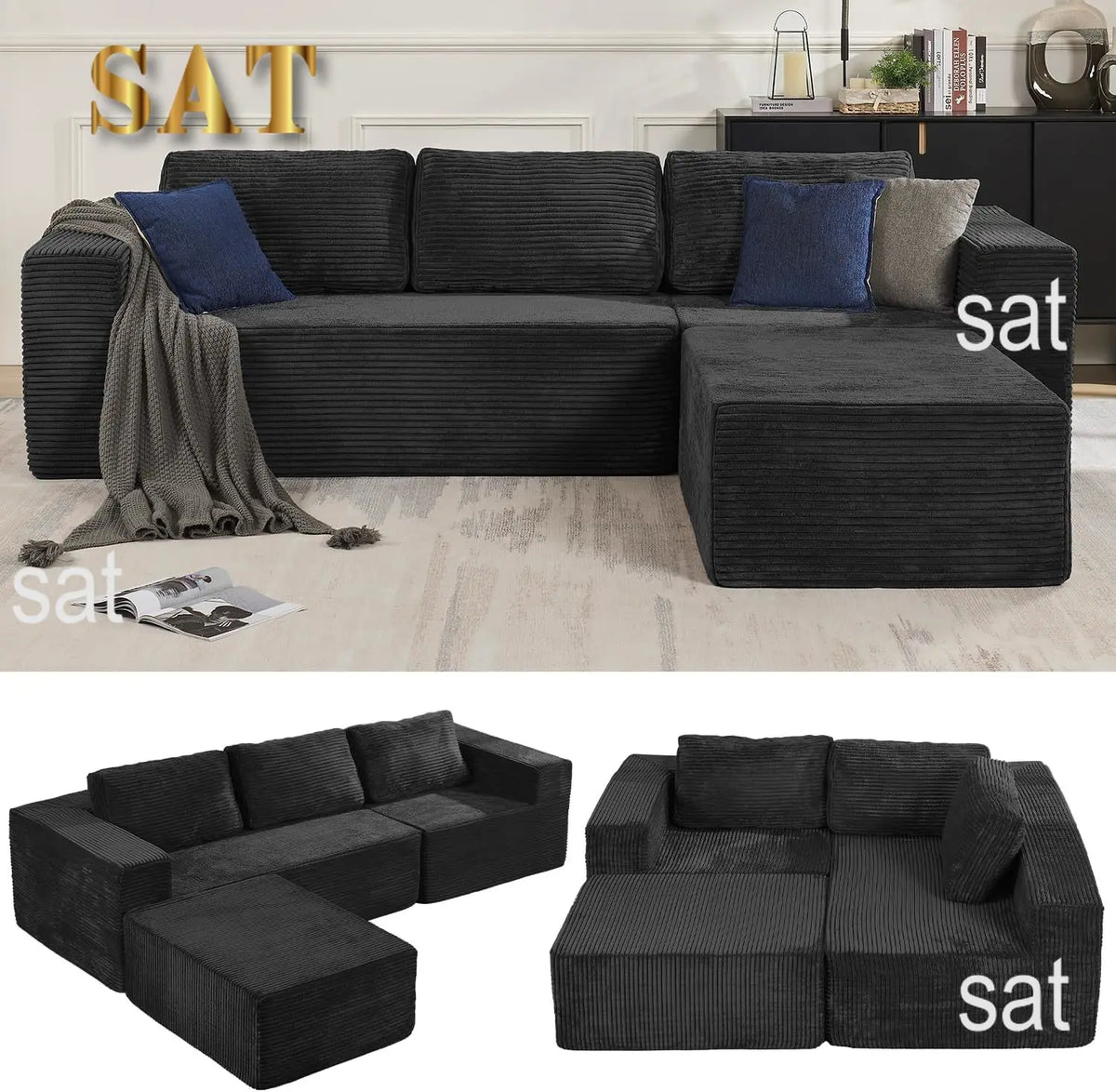 Sofá seccional reversible Cloud de 106" - Asiento profundo, modular en forma de L, tapizado en espuma, sin montaje, salón/dormitorio