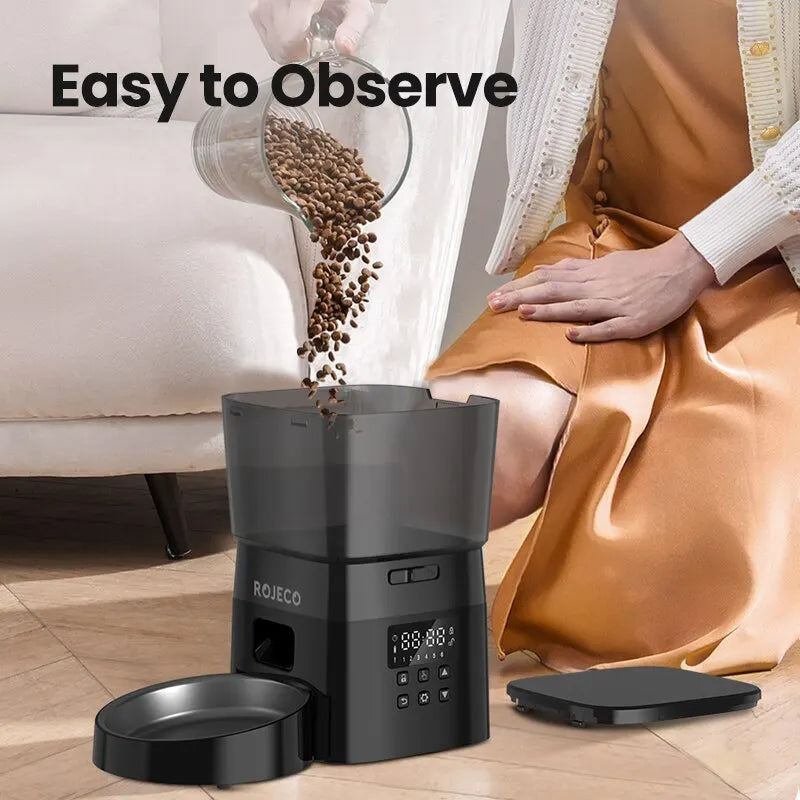 ROJECO-comedero automático para mascotas, versión con botón, dispensador automático de comida para gatos, accesorios, Control inteligente, alimentador para mascotas para gatos, comida seca para perros