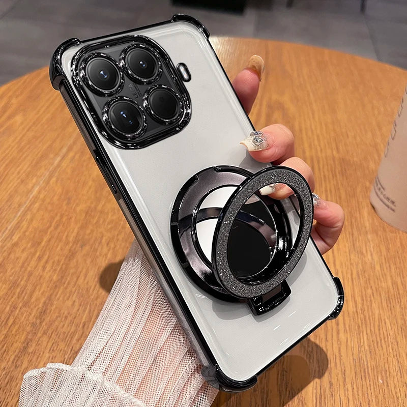 Funda con Soporte Magnético y Espejo Brillante para Xiaomi 15T Pro 17T Pro, Funda Protectora de Silicona Suave con Revestimiento para Xiaomi 17 Max
