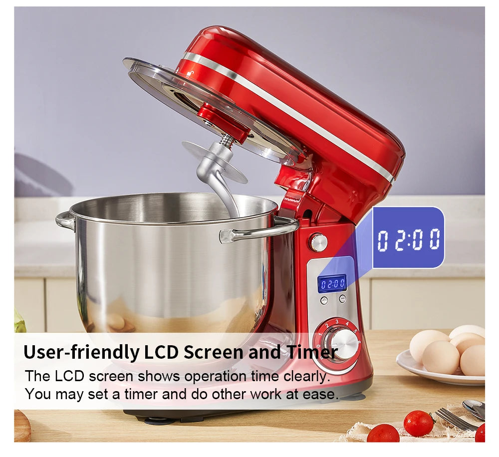 BioloMix Batidora de pie para alimentos de cocina, licuadora, motor silencioso, batidor de huevos y crema, amasadora de masa, 6 velocidades, 1200 W, 6 L, CC
