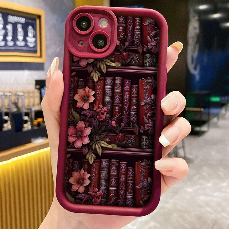 Para iPhone 13 fundas con estampado de estantería de acuarela floral funda de teléfono suave para iPhone 11 12 14 15 16 Pro Max XS X XR 7 8 Plus
