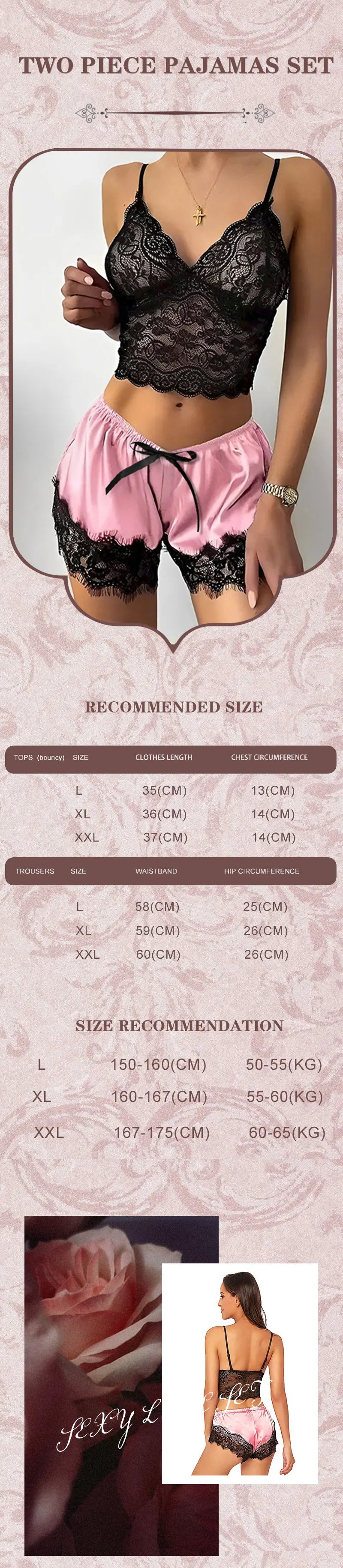 Conjunto de pijama de encaje sexy de 2 piezas para mujer Bralette transparente Cami Top y pantalones cortos Ropa de dormir transpirable Lencería de verano de talla grande