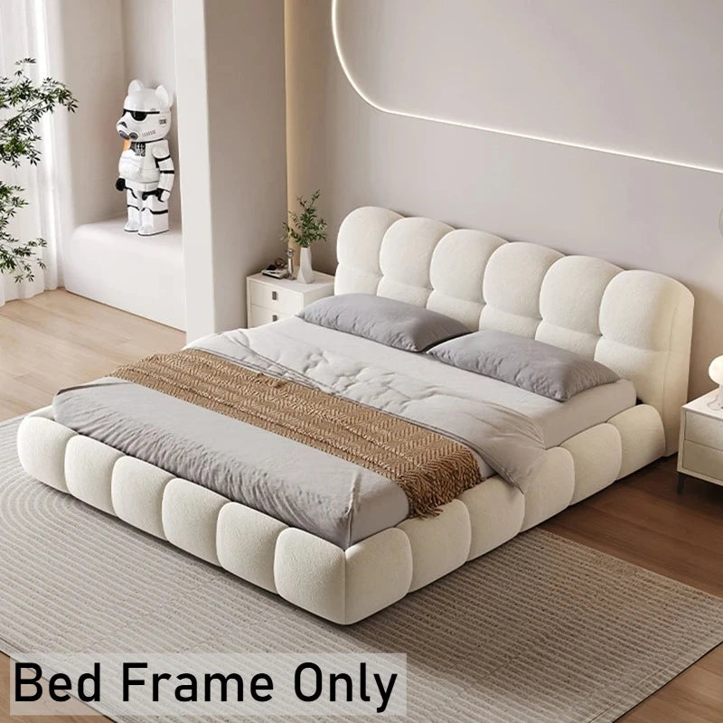Base de Cama Moderna de Lujo con Diseño de Nube, Cama de Tela Bouclé Suave con Cabecera Acolchada, Cama Tapizada Tamaño Queen, Muebles de Dormitorio