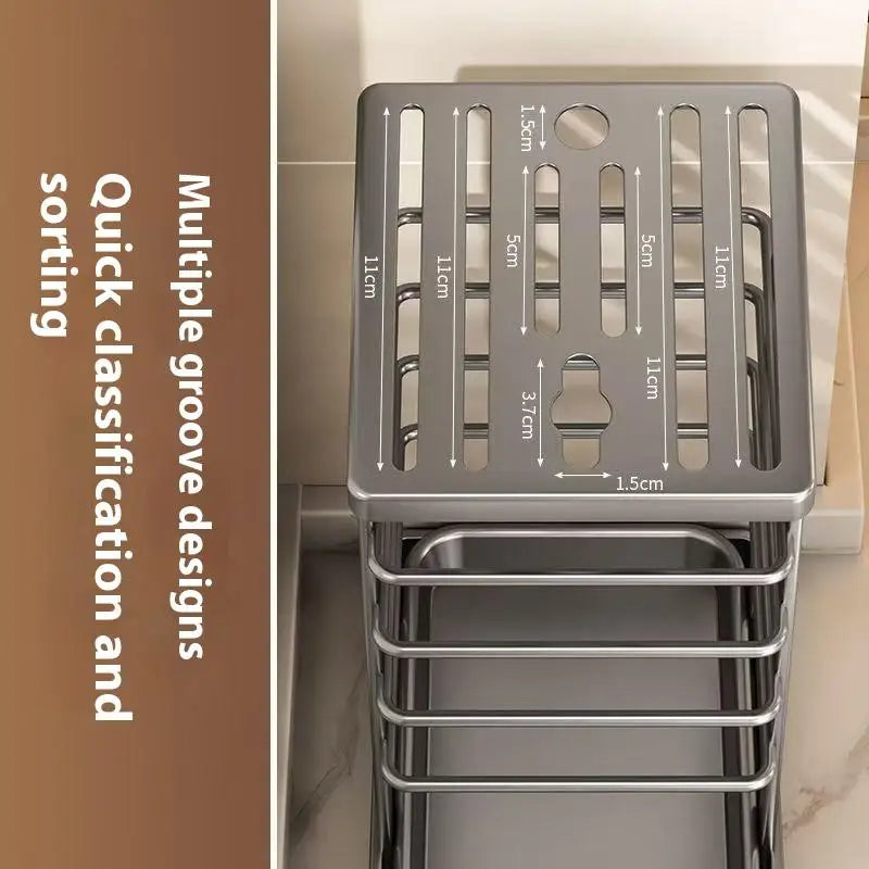 Computador de encimera de cocina: estante para platos multifunción, soporte para cuchillos y almacenamiento de herramientas con bandeja de drenaje