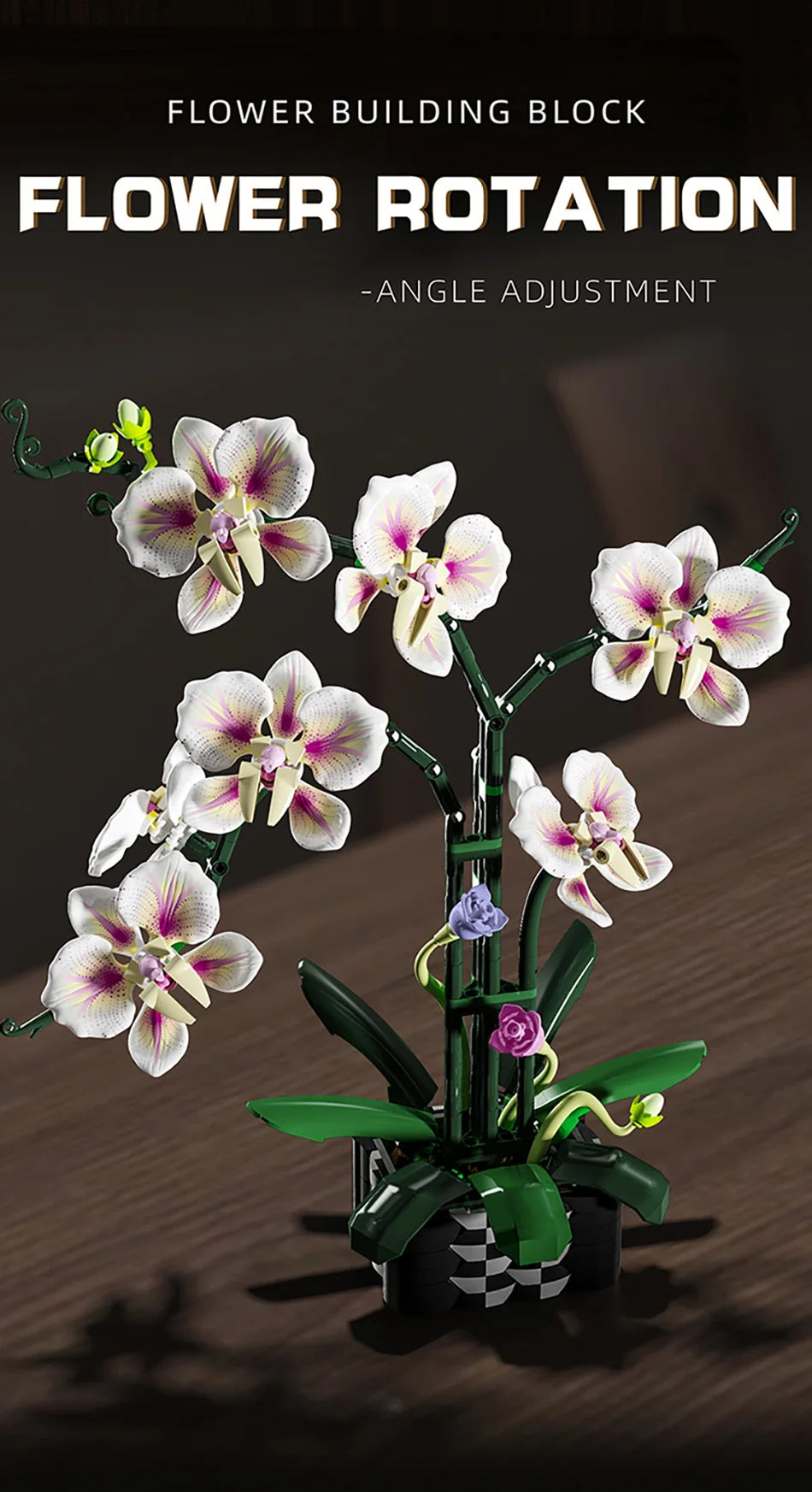 Orquídea creativa Cymbidium flores eternas planta en maceta bloques de construcción simulación Phalaenopsis DIY ladrillos juguetes regalo de San Valentín