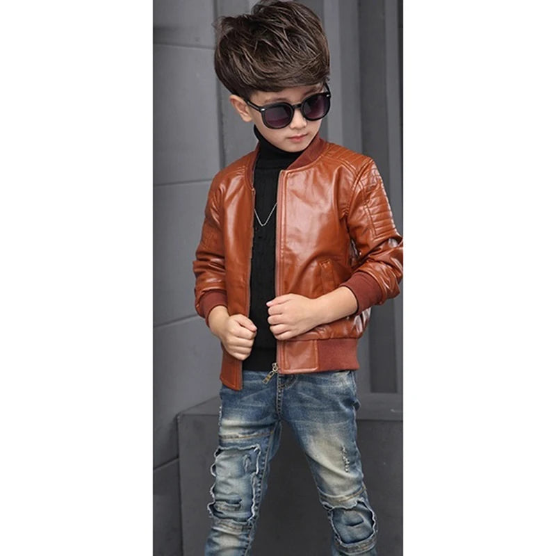 Abrigos para niños, moda de otoño e invierno, chaqueta de cuero PU de algodón cálida de terciopelo para niños coreanos, chaqueta para niños de 3 a 8 años, prendas de vestir exteriores